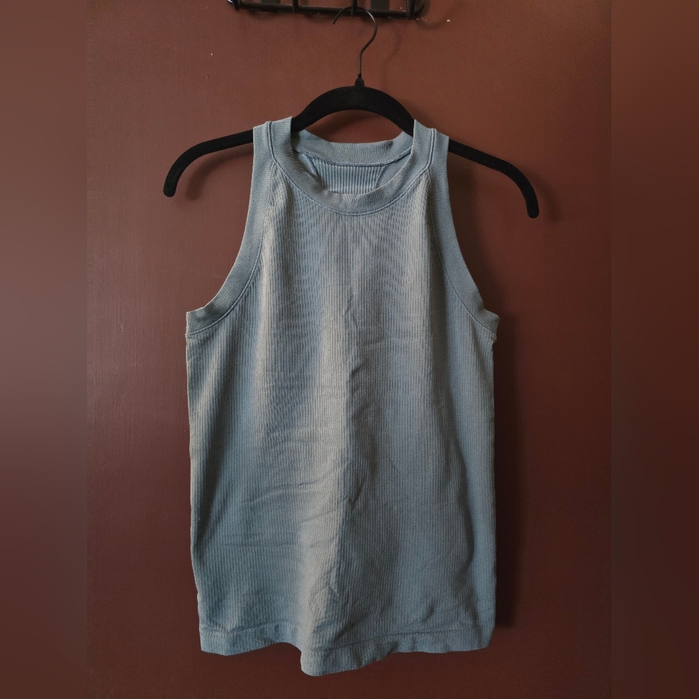 Athleta Renew Seamless Ribbed Racerback Tank, Medium, Green/turquoise